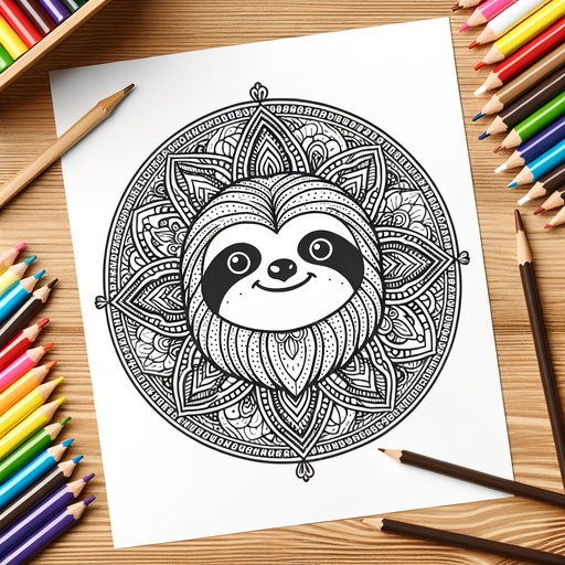 Mandala Sloth Coloring Page