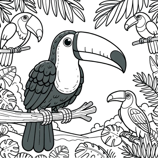 Toucan with Jungle Friends Coloring Page