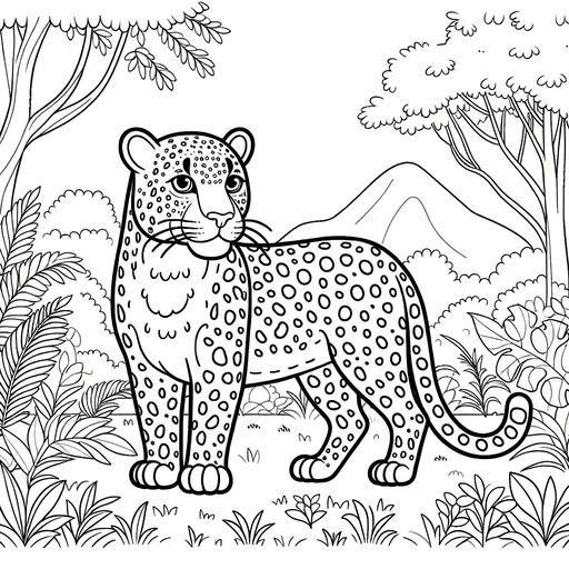 Leopard in Nature Coloring Page