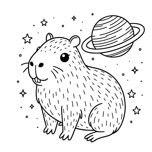Space Capybara Coloring Page