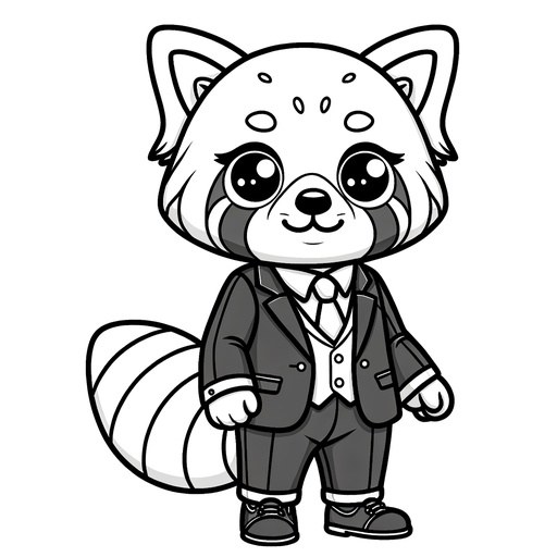 Red Panda in a Suit Coloring Page