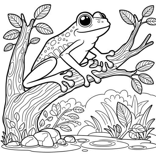 Tree Frog in Nature Coloring Page