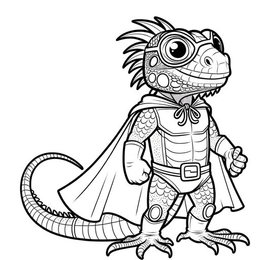 Superhero Iguana Coloring Page