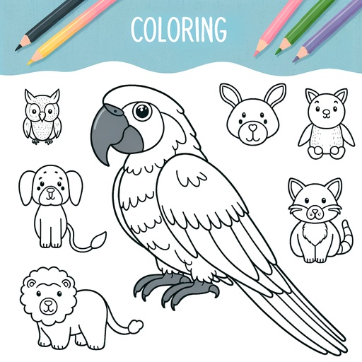 Macaw with Jungle Friends Coloring Page