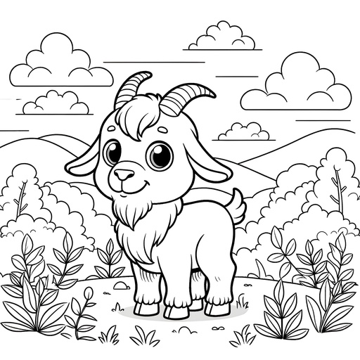 Goat in Nature Coloring Page