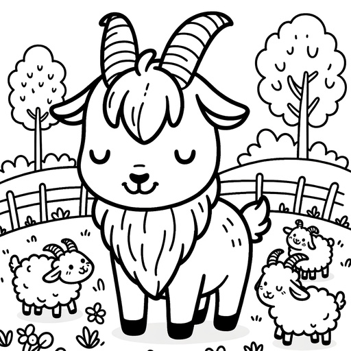 Goat with Farm Friends Coloring Page