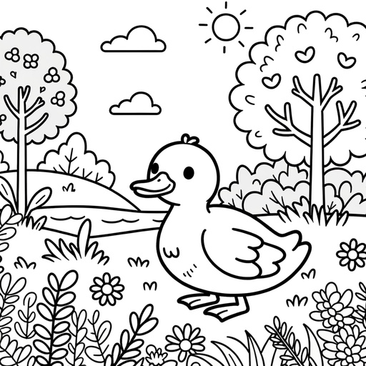 Duck in Nature Coloring Page