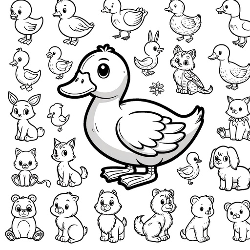 Duck with Pond Friends Coloring Page