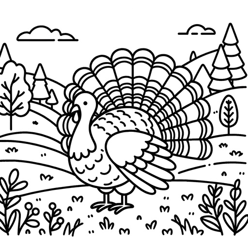 Turkey in Nature Coloring Page