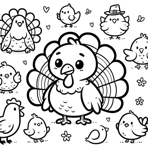 Turkey with Forest Friends Coloring Page