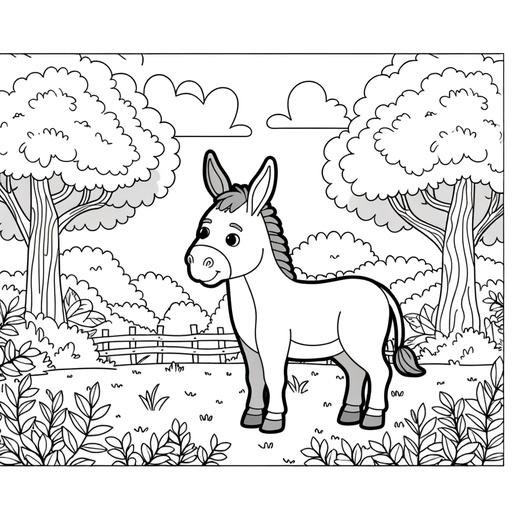 Donkey in Nature Coloring Page