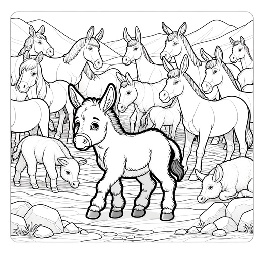 Donkey with Farm Friends Coloring Page