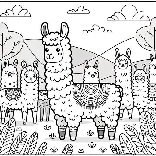 Llama with Mountain Friends Coloring Page