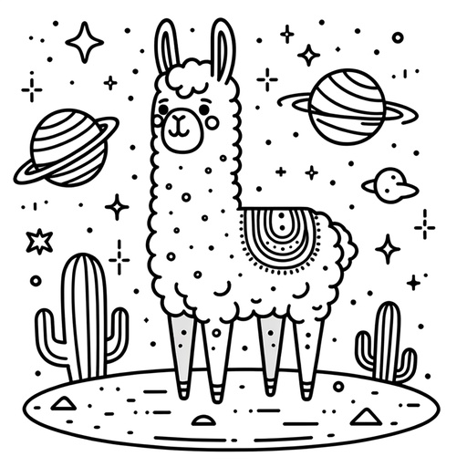 Space Llama Coloring Page
