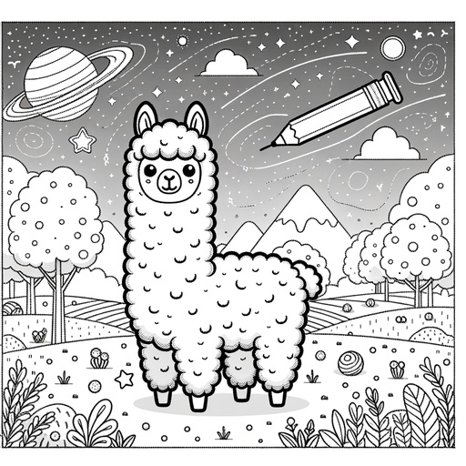 Space Alpaca Coloring Page