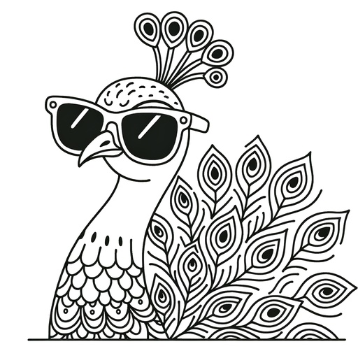 Peacock in Sunglasses Coloring Page