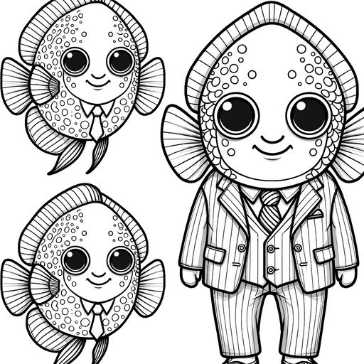 Discus Fish in Suits Coloring Page