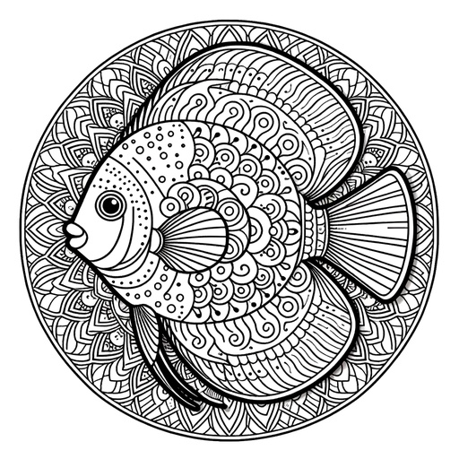 Mandala Discus Fish Coloring Page