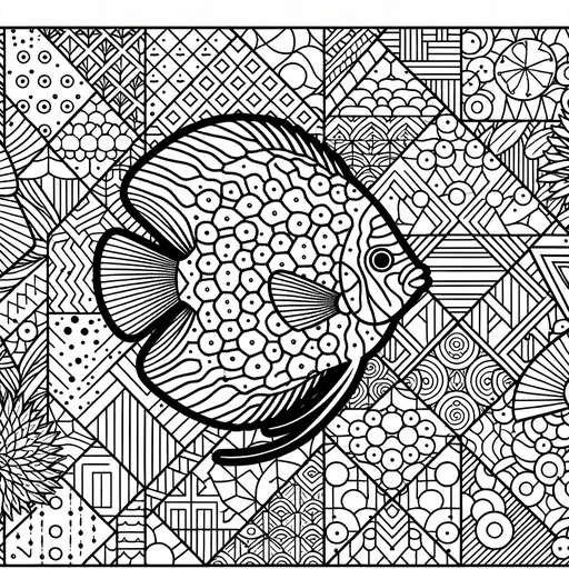 Geometric Discus Fish Coloring Page- 4 Free Printable Pages