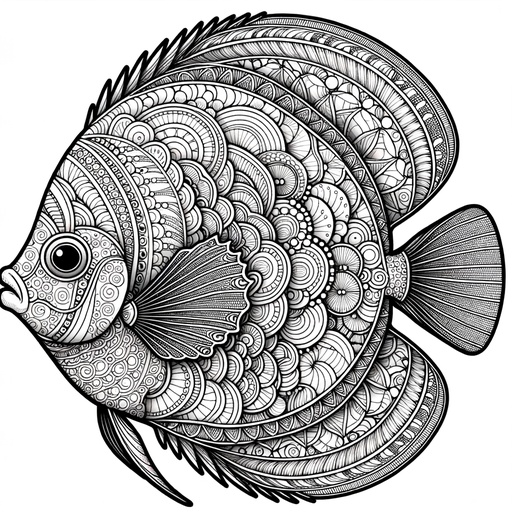 Zentangle Discus Fish Coloring Page