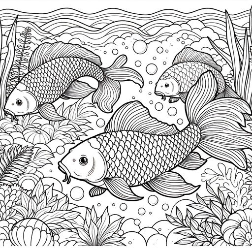 Underwater Koi Carp Coloring Page