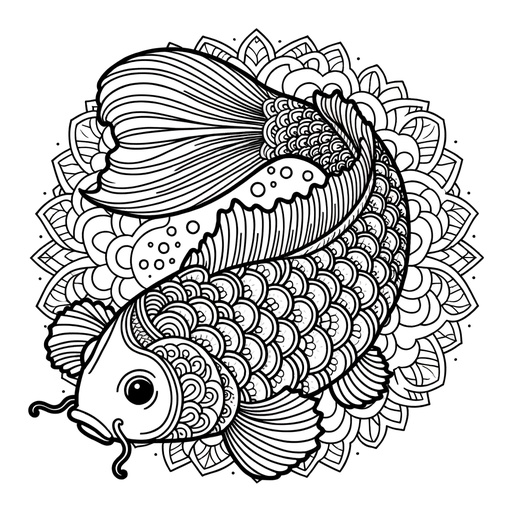 Mandala Koi Carp Coloring Page