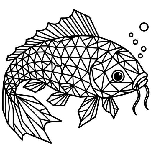 Geometric Koi Carp Coloring Page