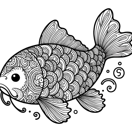 Zentangle Koi Carp Coloring Page