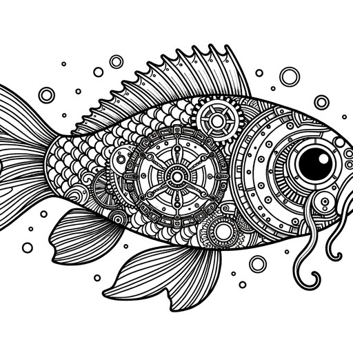 Steampunk Koi Carp Coloring Page