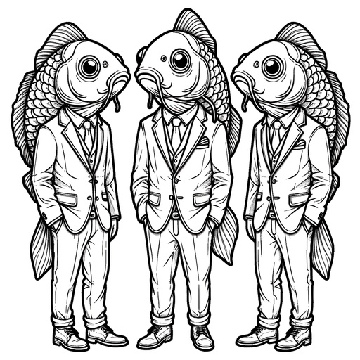 Mirror Carp in Suits Coloring Page