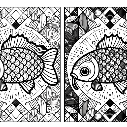 Geometric Mirror Carp Coloring Page