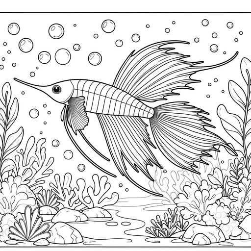 Underwater Swordtail Fish Coloring Page