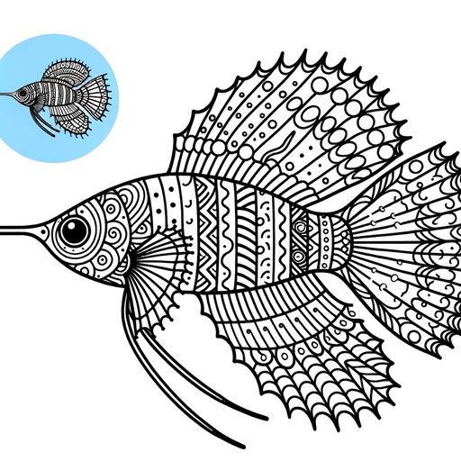 Zentangle Swordtail Fish Coloring Page