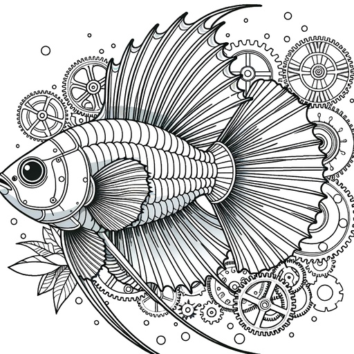 Steampunk Swordtail Fish Coloring Page