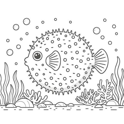 Underwater Puffer Fish Coloring Page