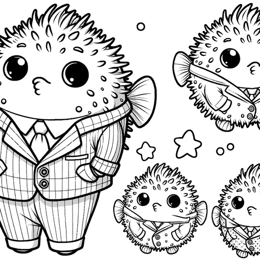 Puffer Fish in Suits Coloring Page