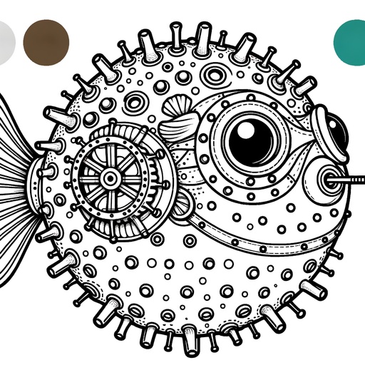 Steampunk Puffer Fish Coloring Page