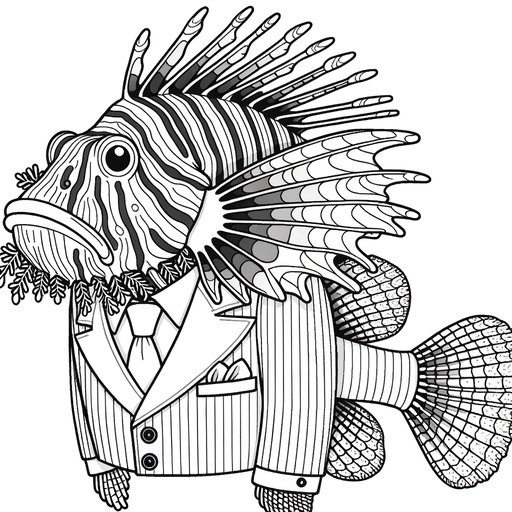 Lionfish in Suits Coloring Page