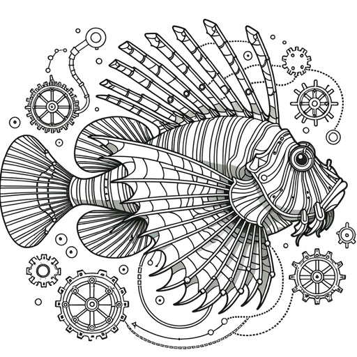 Steampunk Lionfish Coloring Page