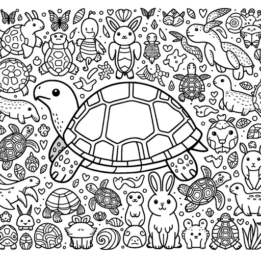 Turtle with Aquatic Friends Coloring Page