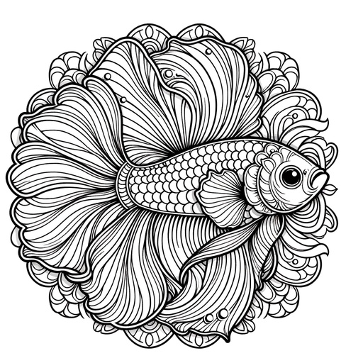 Mandala Siamese Fighting Fish Coloring Page