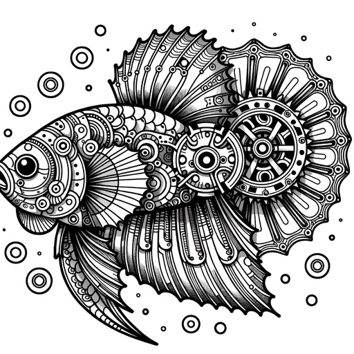 Steampunk Siamese Fighting Fish Coloring Page