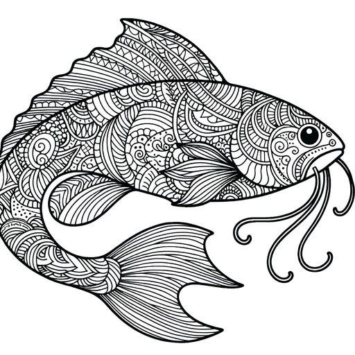 Zentangle Catfish Coloring Page