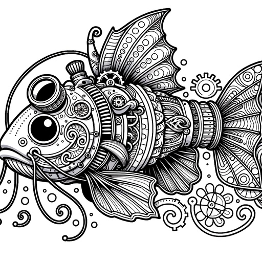 Steampunk Catfish Coloring Page