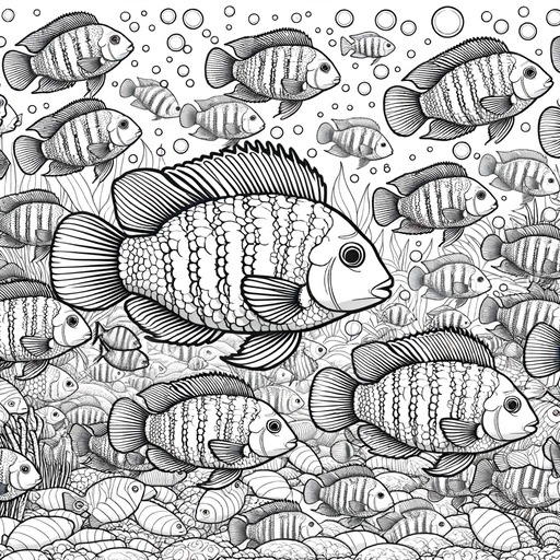 Underwater Shoal of Cichlids Coloring Page