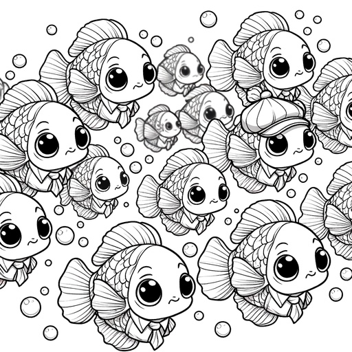 Shoal of Cichlids in Suits Coloring Page