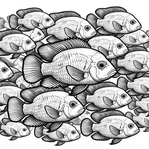 Realistic Shoal of Cichlids Coloring Page