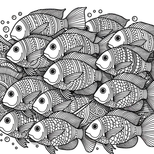 Zentangle Shoal of Cichlids Coloring Page