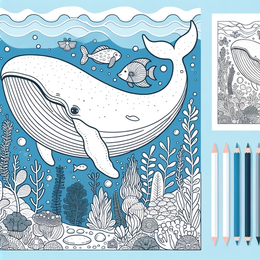 Underwater Blue Whale Coloring Page