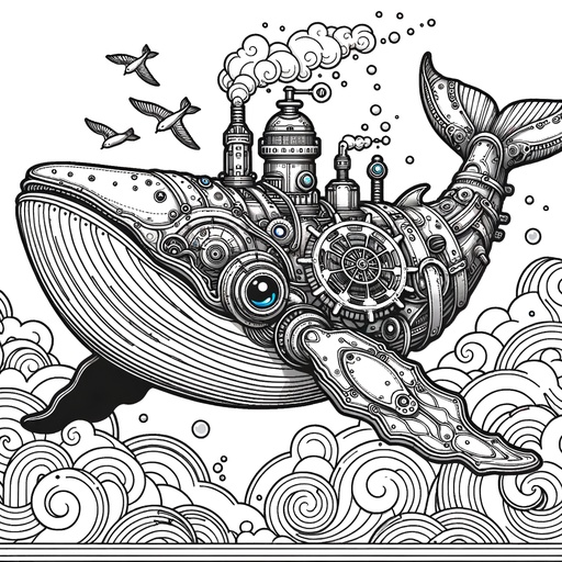 Steampunk Blue Whale Coloring Page